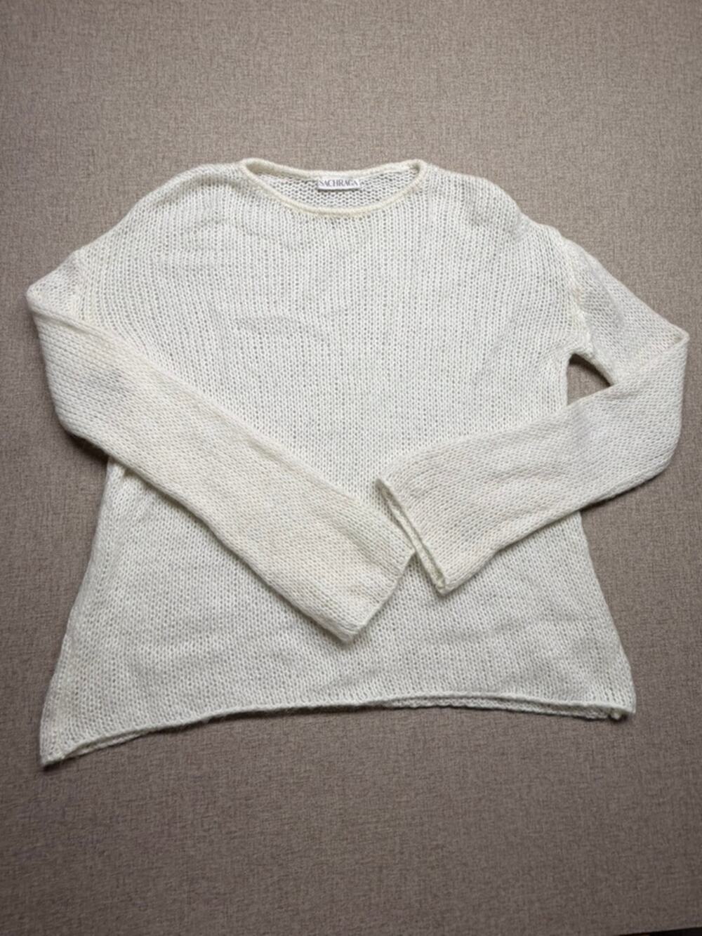 SACHRAGA Ivory Cream Open Knit Oversized Sweater Wool Blend Relaxed Pullover